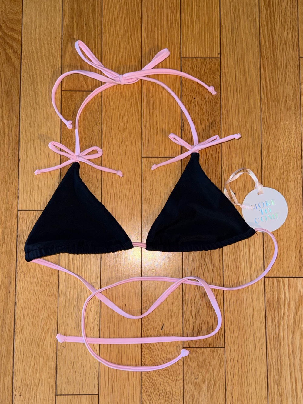 Revolve Black Triangle Bikini Top with Pink Trim